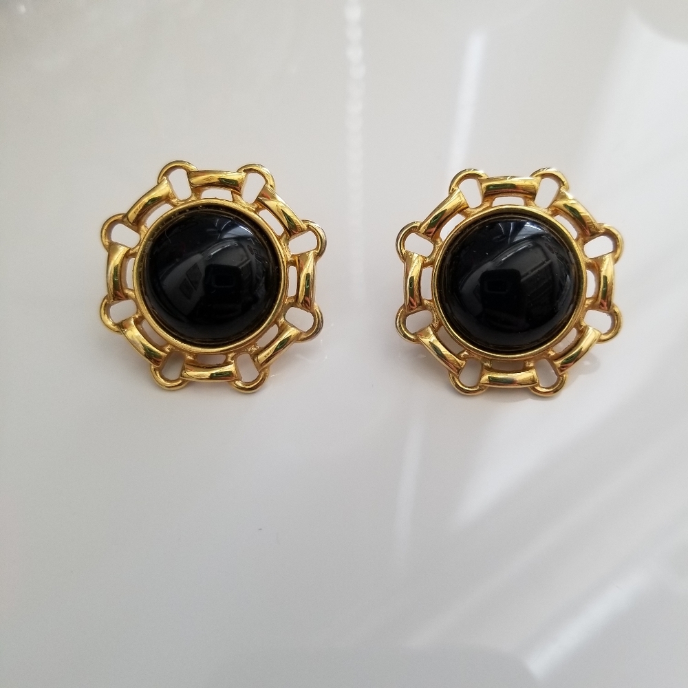 Vintage Monet Gold & Black Earrings